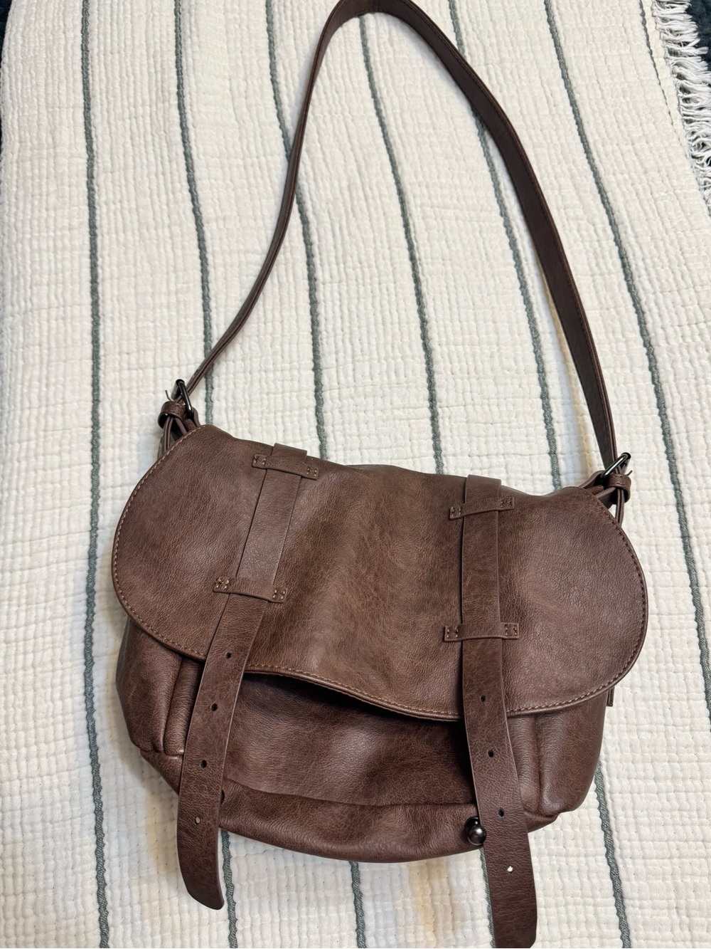 Mavi Brown Leather Saddle-Style Crossbody Bag